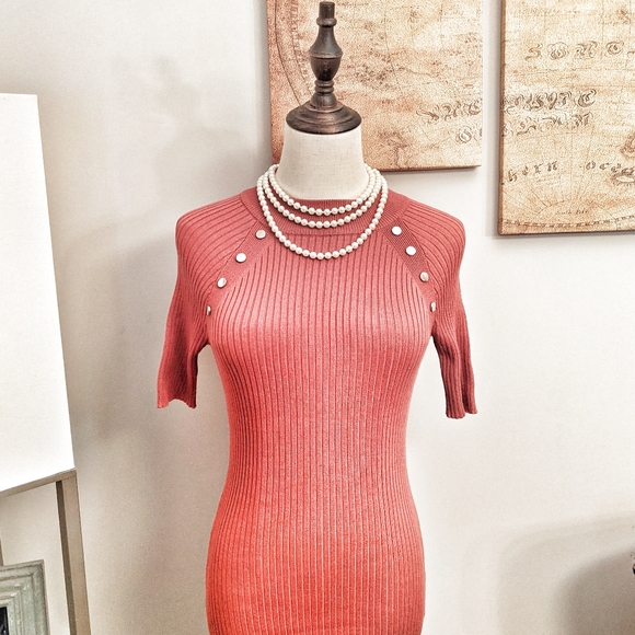 Studded Silver Heavy Metal Burnt Orange Sweater Dress Above the Knee Dress - Picture 7 of 9